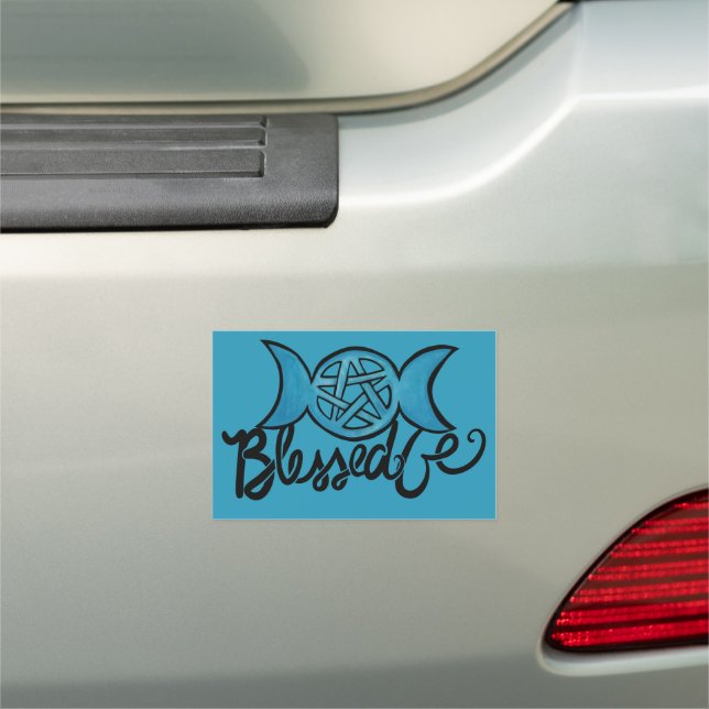 Blessed Be Pagan Triple Moon Pentagram Car Magnet (In Situ)