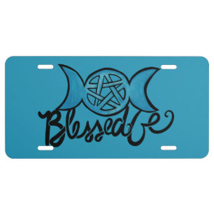 Blessed Be Pagan Triple Moon Pentagram License Plate