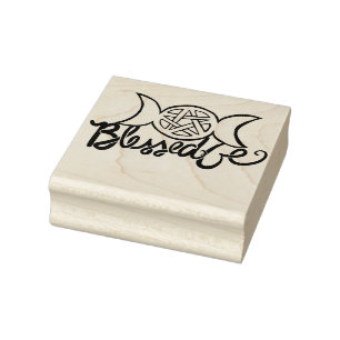Blessed Be Pagan Triple Moon Pentagram Rubber Stamp