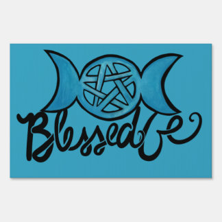 Blessed Be Pagan Triple Moon Pentagram Sign