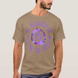 Blessed Be Purple Floral Pentacle Wiccan Pagan Che T-Shirt