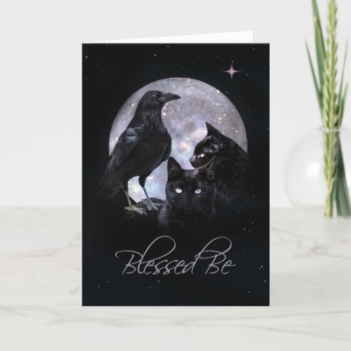 Blessed Be Raven and Black Cat Wicca Birthday Card