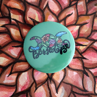 "Blessed Be" Triple Moon Bloom Button