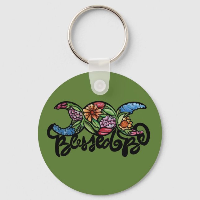 "Blessed Be" Triple Moon Bloom Keychain (Front)