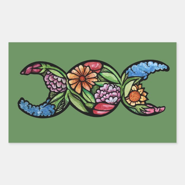 "Blessed Be" Triple Moon Bloom   Rectangular Sticker (Front)