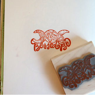 "Blessed Be" Triple Moon Bloom Rubber Stamp