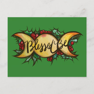 Blessed Be Triple Moon Goddess Holly Yule          Holiday Postcard