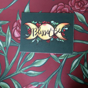 Blessed Be Triple Moon Goddess Holly Yule Postcard