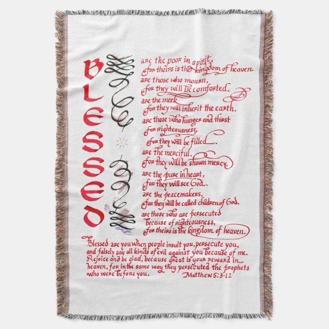 Blessed Beatitudes Bible Verse Christian Throw Blanket (Front Vertical)