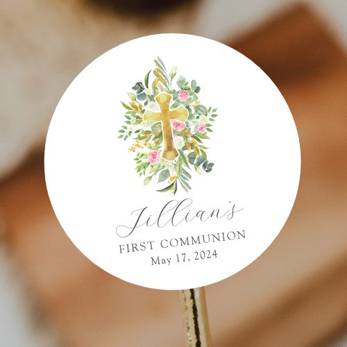 Blessed Beginnings Cross First Communion Classic Round Sticker