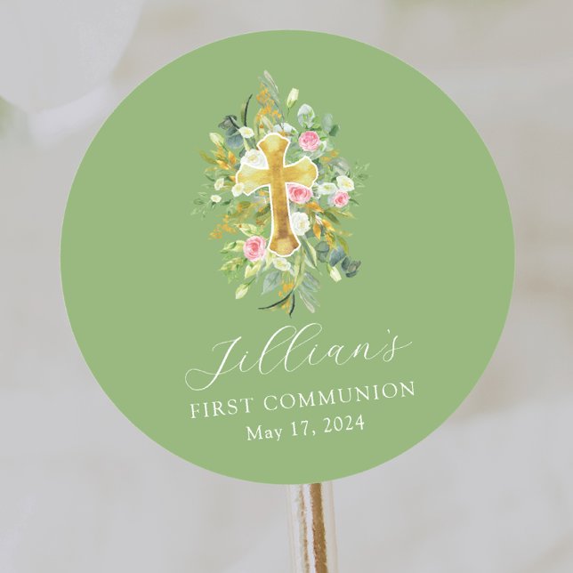 Blessed Beginnings Cross First Communion Classic Round Sticker (Creator Uploaded)