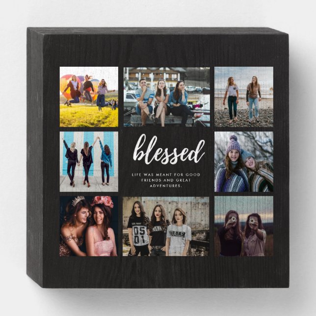Blessed Best Friend Quote Photo Collage Wooden Box Sign (Front Horizontal)