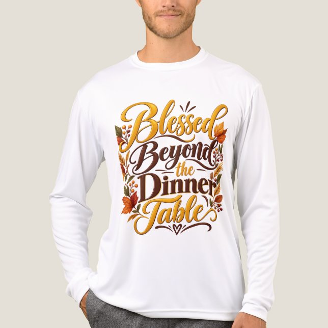 Blessed beyond dinner table Tri-Blend shirt (Front)