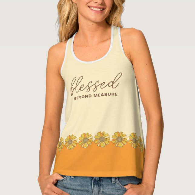 Blessed Beyond Measure Orange Retro Floral Tank Top (Front)