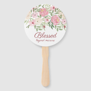 Blessed Beyond Measure Pink Floral  Hand Fan