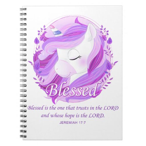 Blessed Bible Verse Womens Christian Unicorn Notebook