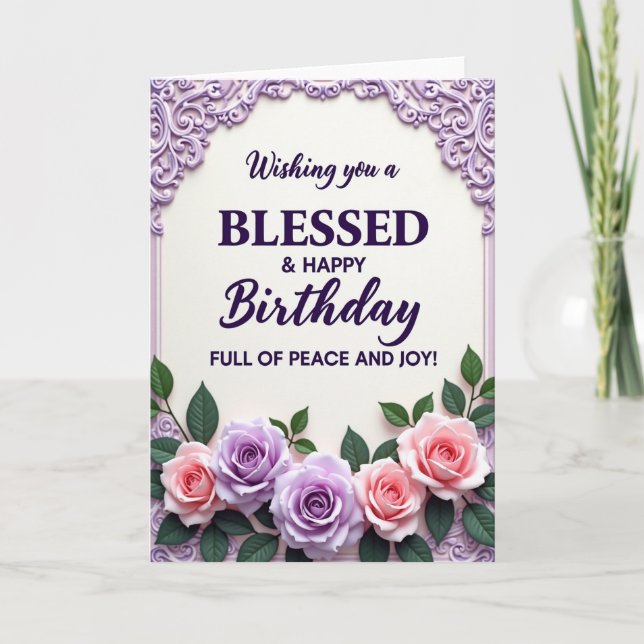 Blessed Birthday Lavender Border Card (Front)