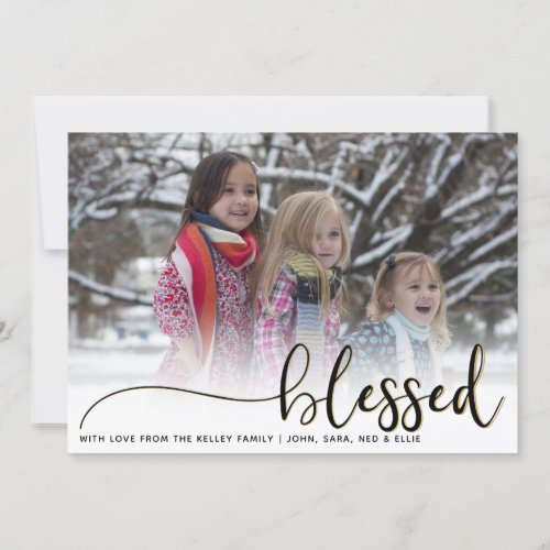 Blessed Black and Gold Large Photo Holiday Card