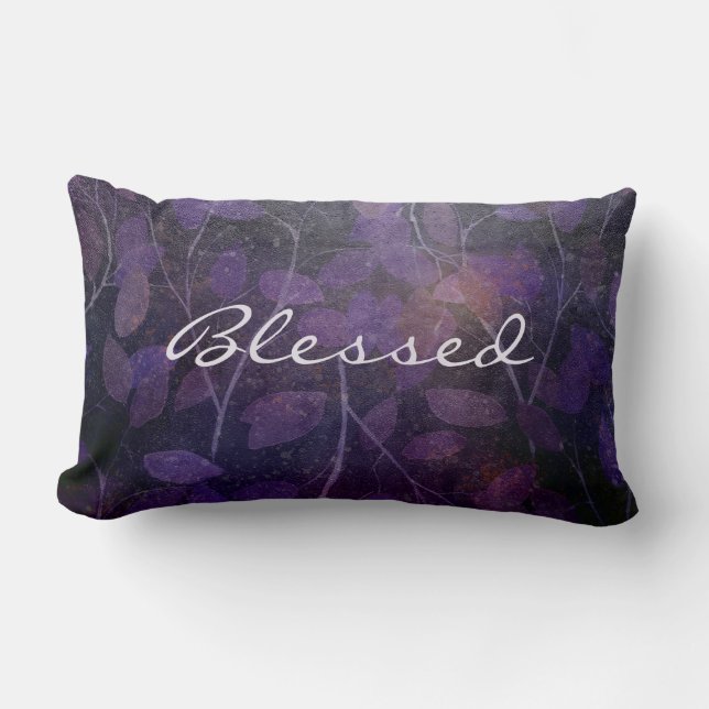 blessed black and purple foliage lumbar pillow (Front)