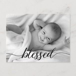 Blessed Black White Baby Photo Birth Announcement
