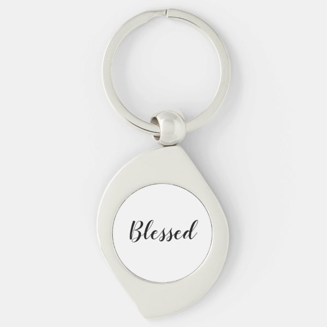 Blessed black white custom script text cute keychain (Front)