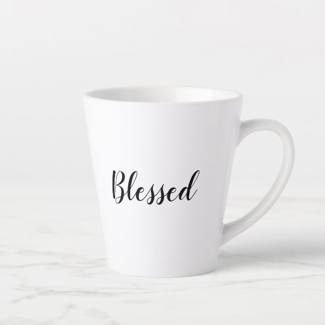 Blessed black white custom script text cute latte mug (Right)