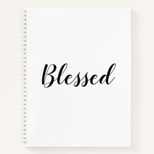 Blessed black white custom script text cute notebook