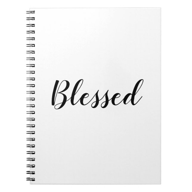 Blessed black white custom script text cute notebook (Front)