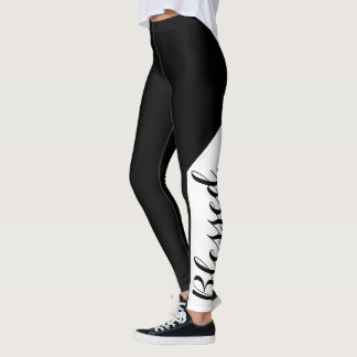 Blessed. Black White Modern Script Christian Leggings