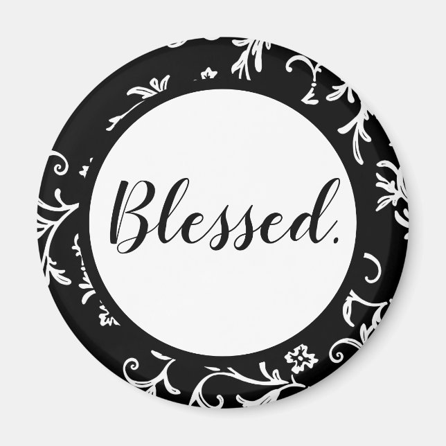 Blessed Black White Modern Script Christian Magnet (Front)