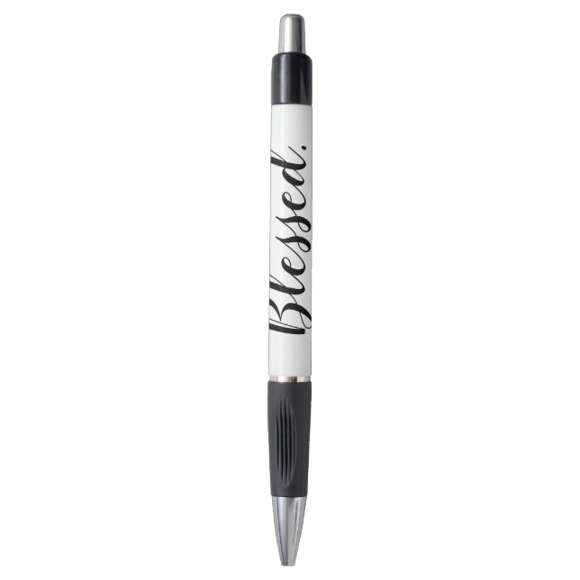Blessed Black White Modern Script Inspirational Pen (Front Vertical)
