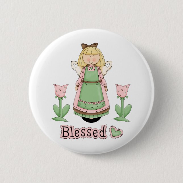 Blessed Blonde Angel Pinback Button (Front)
