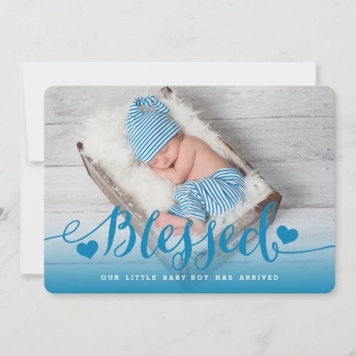 Blessed  Blue Baby Boy Birth Announcement