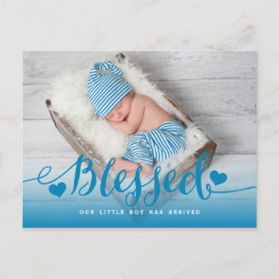 Blessed Blue Baby Boy Photo Birth Announcement Postcard