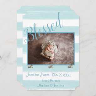 Blessed Blue Photo Script Personalize Boy Birth Announcement