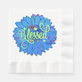 Blessed Blue Sunflower with Glitter Napkins