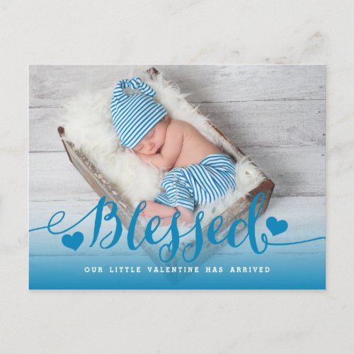 Blessed  Blue Valentine Birth Announcement Postcard