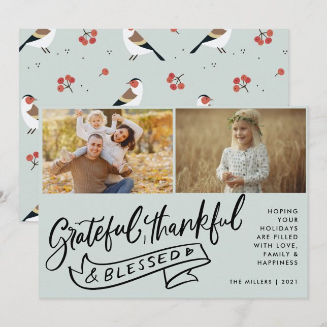 Blessed Boho Bird Family Photo Christmas (Front/Back)