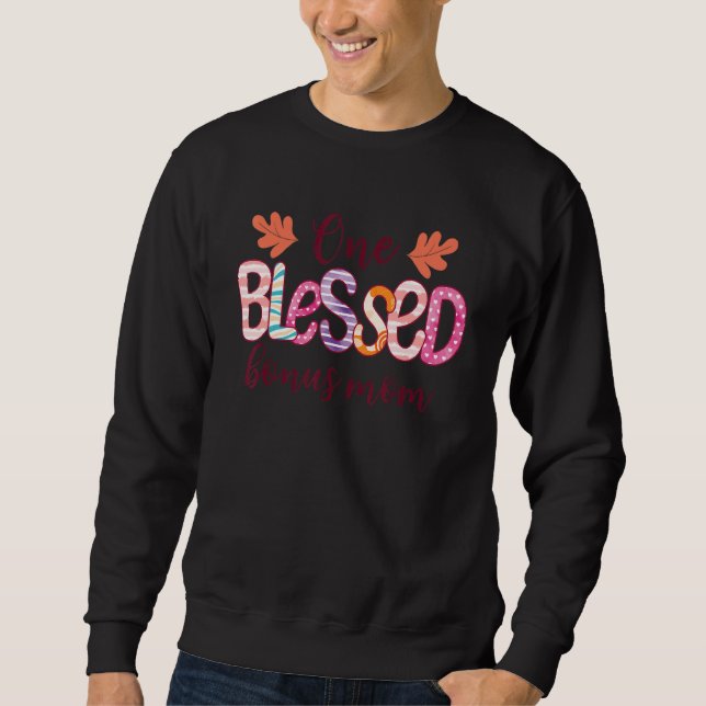 Blessed Bonus Mom Leopard Messy Bun Sunglasses Mot Sweatshirt (Front)