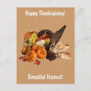 Blessed Bountiful Harvest Colorful Cornucopia Holiday Postcard