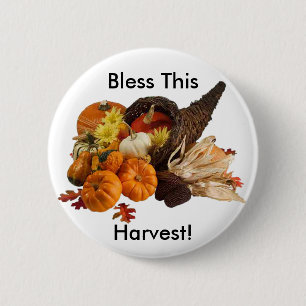 Blessed Bountiful Harvest Colorful Cornucopia Pinback Button