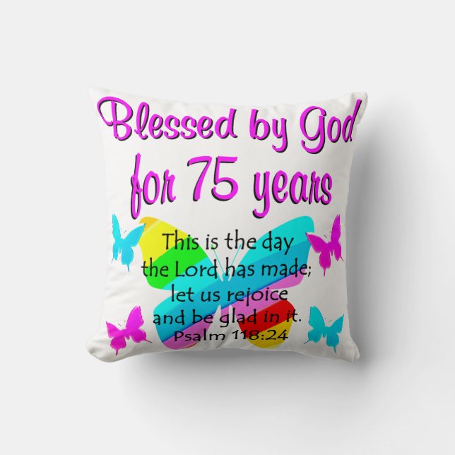 BLESSED BUTTERFLY 75TH BIRTHDAY DESIGN THROW PILLOW (Front)