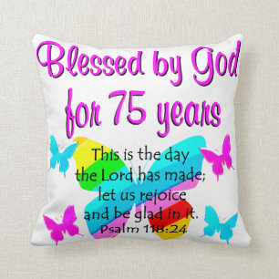BLESSED BUTTERFLY 75TH BIRTHDAY DESIGN THROW PILLOW