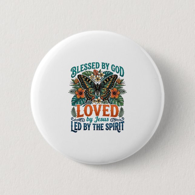 Blessed Butterfly Christian T-Shirt Design_1 Button (Front)
