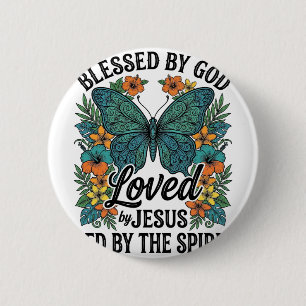 Blessed Butterfly Christian T-Shirt Design (2) Button