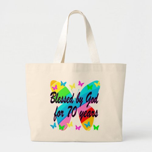 BLESSED BY GOD 70TH BUTTERFLY DESIGN LARGE TOTE BAG