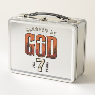 Blessed By God 7 Years Vintage Christian Shirt Metal Lunch Box