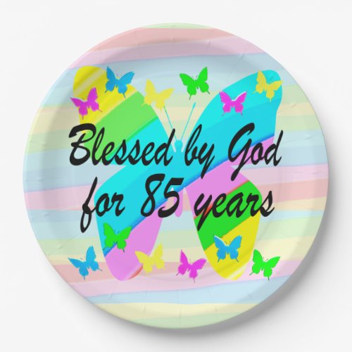 BLESSED BY GOD 85TH BIRTHDAY PAPER PLATES