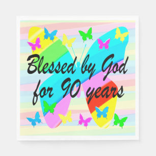 BLESSED BY GOD 90TH BIRTHDAY PAPER NAPKINS