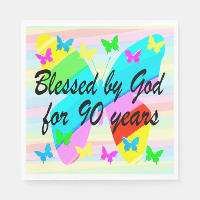BLESSED BY GOD 90TH BIRTHDAY PAPER NAPKINS (Front)